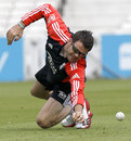 James Anderson dives for a catch during an England nets session