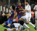 Cesc Fabregas is brought down by Marcelo