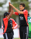Steven Finn claimed two early wickets before the rain interrupted at Clontarf