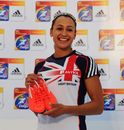 Jessica Ennis shows off her running shoes ahead of the World Championships