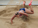 Jessica Ennis lands her long jump