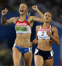 Tatyana Chernova celebrates gold as Jessica Ennis contemplates silver in the heptathlon