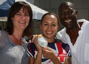 Jessica Ennis poses with her silver medal and her proud parents