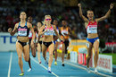 Jenny Meadows comes home in third behind Yuliya Rusanova and Maggie Vessey in the 800m semi-finals
