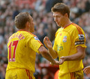 Steven Gerrard celebrates with Craig Bellamy