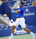 Rafael Nadal powers into a forehand