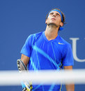 Rafael Nadal looks to the skies after missing a shot