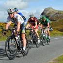Mark Cavendish makes his way past Haytor Rocks on Dartmoor during stage five of the Tour of Britain