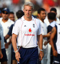 Peter Moores walks off the pitch, 