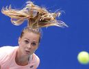 Magdalena Rybarikova watches the ball intently at the Pan Pacific Open