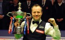 John Higgins holds the trophy after beating Shaun Murphy 18-9 to win the World Championship Snooker final