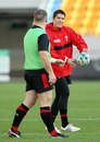 James Hook flicks a pass during a Wales training session