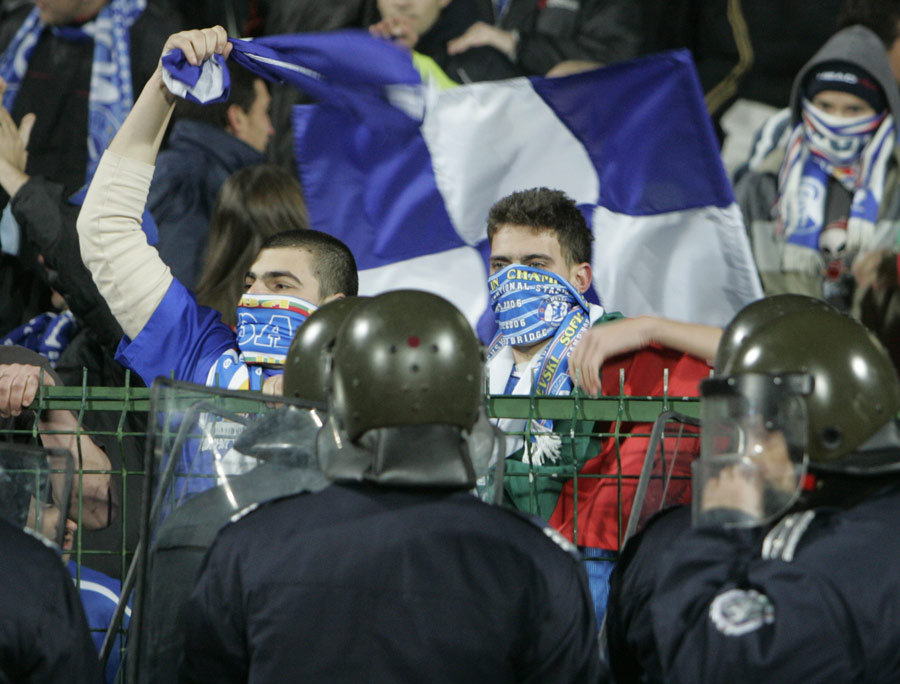 Riot police keep an eye on Levski Sofia fans