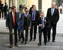 Jockeys arrive at the BHA headquarters in London