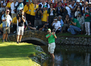 Sergio Garcia plays out from the water at the 17th