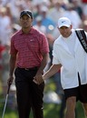 Tiger Woods and caddie Steve Williams stride down the fairway
