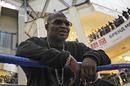 James Toney poses at a Moscow training event ahead of his fight with Denis Lebedev