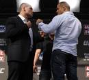 Cain Velasquez and Junior Dos Santos face off at the UFC on Fox pre-fight press conference