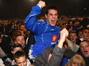 Chasetown striker Danny Smith celebrates with fans