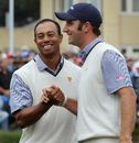 Tiger Woods and Dustin Johnson celebrate victory