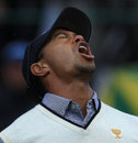 Tiger Woods shows his frustration after a putt fails to drop