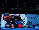Andy Murray receives treatment on a groin injury