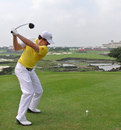 Rory McIlroy winds up for a drive