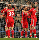 Liverpool celebrate Maxi Rodriguez's goal