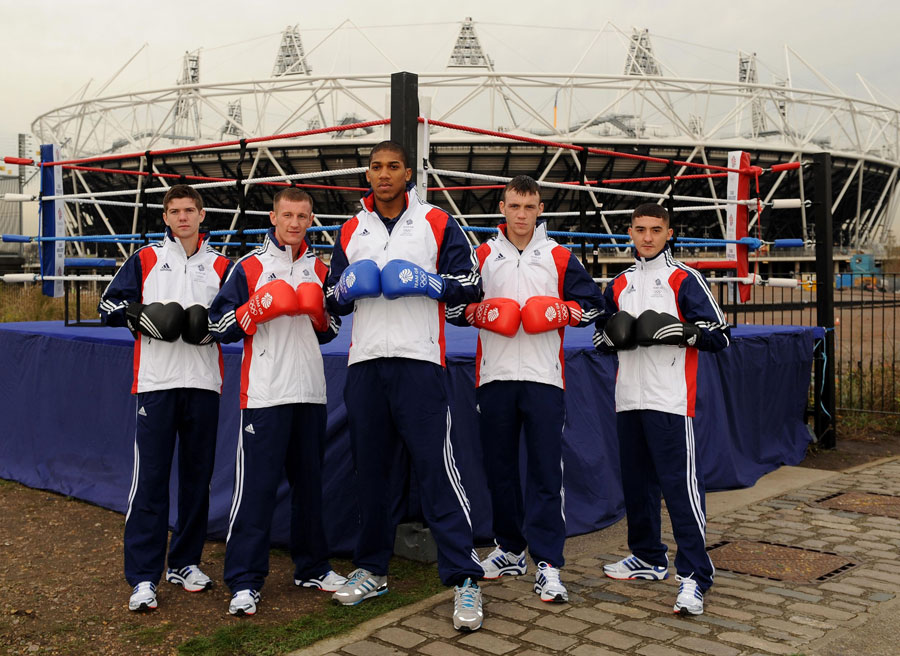 Luke Campbell, Tom Stalker, Anthony Joshua, Fred Evans and Andrew Selby pose for photos