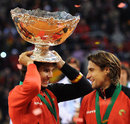 Rafael Nadal celebrates with David Ferrer