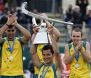 Australia's Jamie Dwyer holds up the trophy 