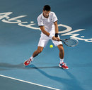 Novak Djokovic lines up a backhand