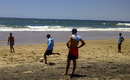 Tillakaratne Dilshan on the ball as Sri Lanka play football on the beach in Durban following their win the second Test