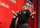 James Wade shows his annoyance as breeze shoots across the stage