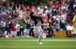 Wilson celebrates hitting the winning runs. 4th ODI: New Zealand v Australia at Hamilton, 27 Mar 1993