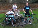 Mark Cavendish, Bradley Wiggins and Luke Rowe pose as Team Sky unveils its 2012 squad