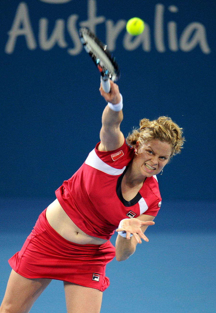 Kim Clijsters powers down a serve
