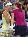Caroline Wozniacki  congratulates Petra Kvitova