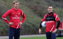Per Mertesacker and Thomas Vermaelen during an Arsenal training session