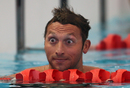 Ian Thorpe reacts after finishing his race