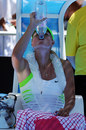 Maria Sharapova attempts to keep cool in the heat