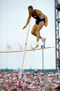 Dan O'Brien competes in the pole vault round of the Olympic decathlon