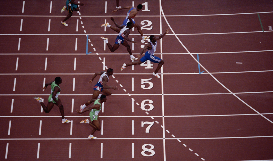 Linford Christie wins the Olympic 100m final
