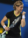 Kim Clijsters reacts to winning a point in her match against Daniela Hantuchova