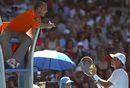 Tomas Berdych argues with umpire 