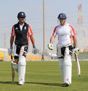 Alastair Cook and Andrew Strauss walk off after a nets session