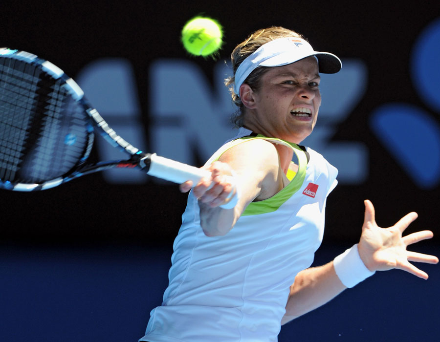 Kim Clijsters eyes a forehand
