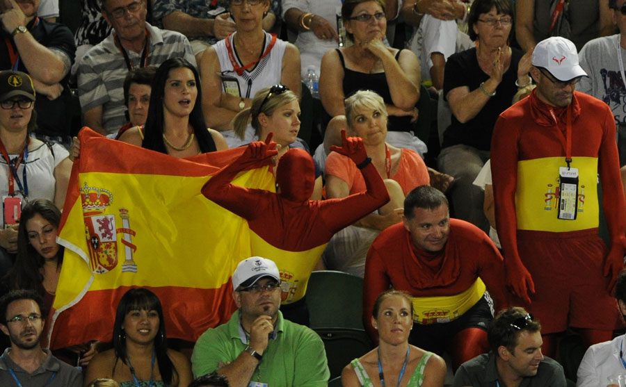 Rafael Nadal's fans support the Spaniard during his quarter-final against Tomas Berdych