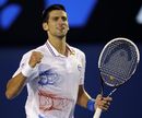 Novak Djokovic reacts after winning a point against David Ferrer 