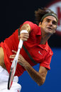 Roger Federer powers down a serve